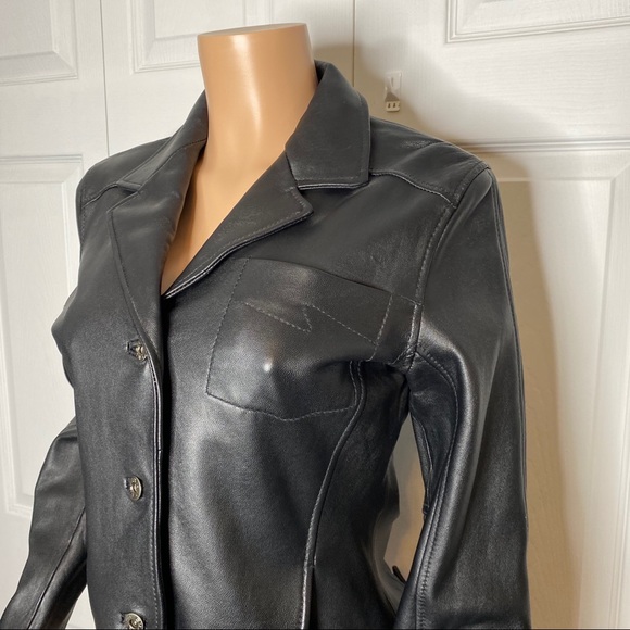 Silver Jeans Soft Black Leather Button Up Jacket M - Picture 4 of 7
